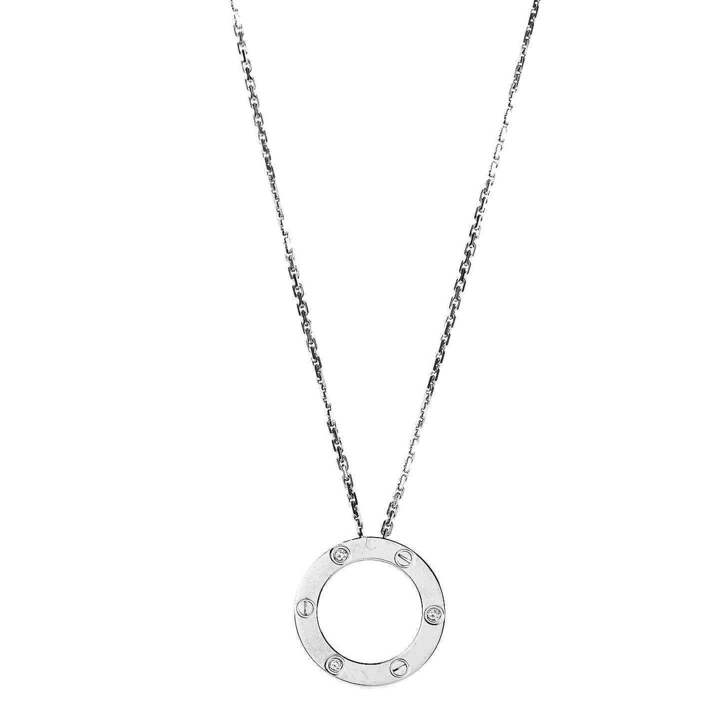 18K White Gold 3 Diamonds LOVE Pendant Necklace