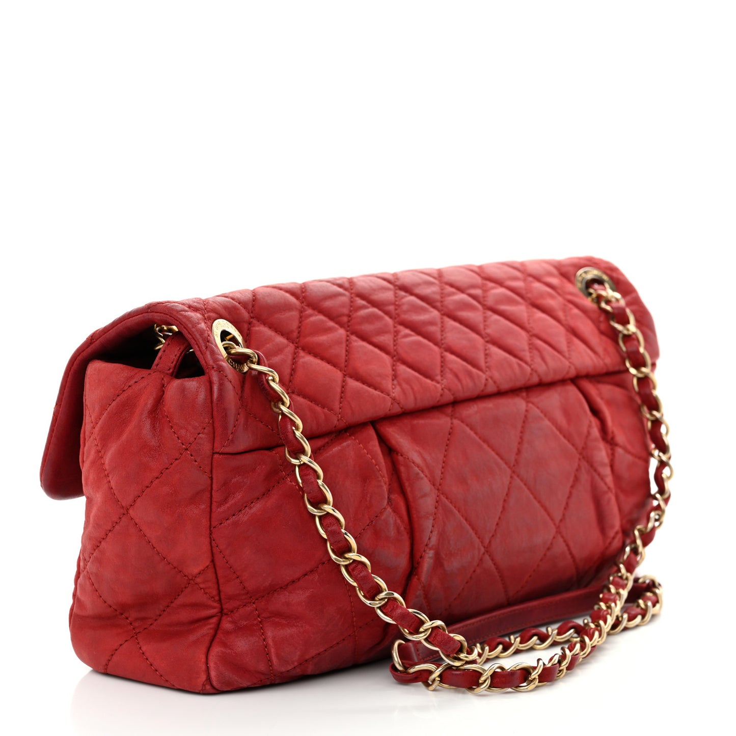 Iridescent Calfskin Large Chic Quilt Flap Red