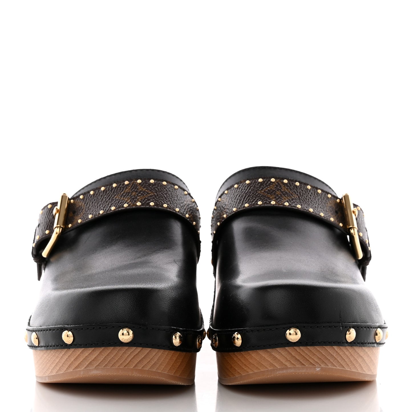 Calfskin Patent Monogram Cottage Clog Mules 38 Black