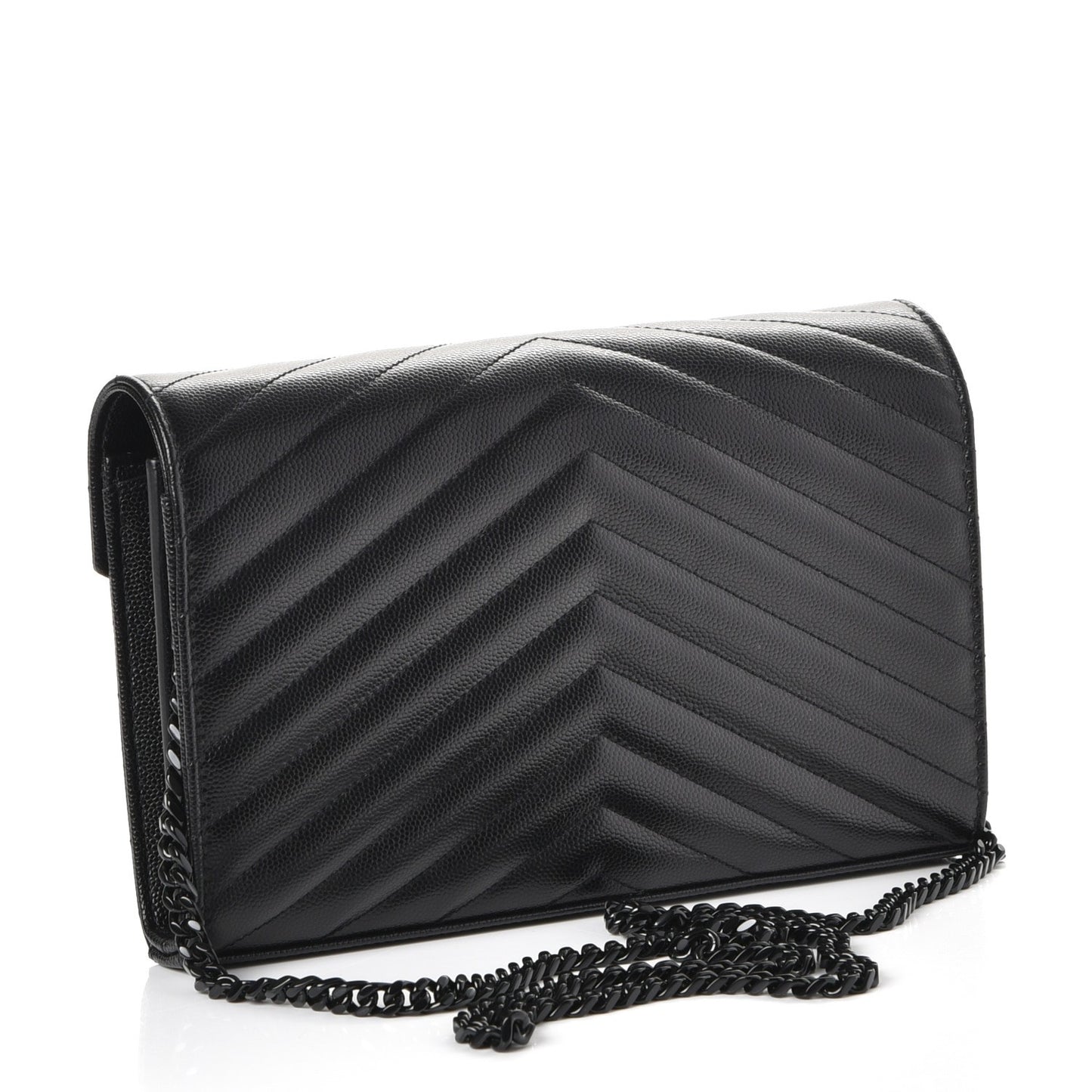 Grain De Poudre Matelasse Chevron Monogram Chain Wallet Black