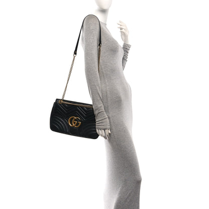 Gucci Calfskin Matelasse Medium GG Marmont Shoulder Bag Black 2 of 10