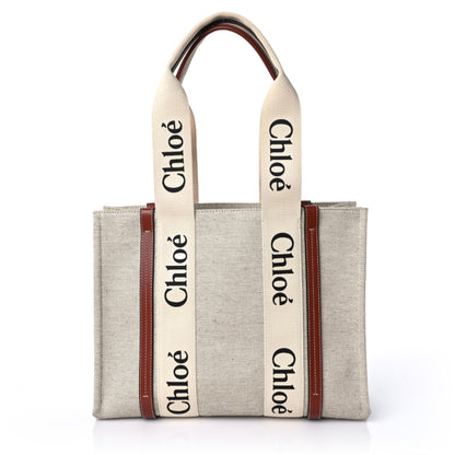 Chloe Cotton Calfskin Medium Woody Ribbon Tote White Brown 1 of 8