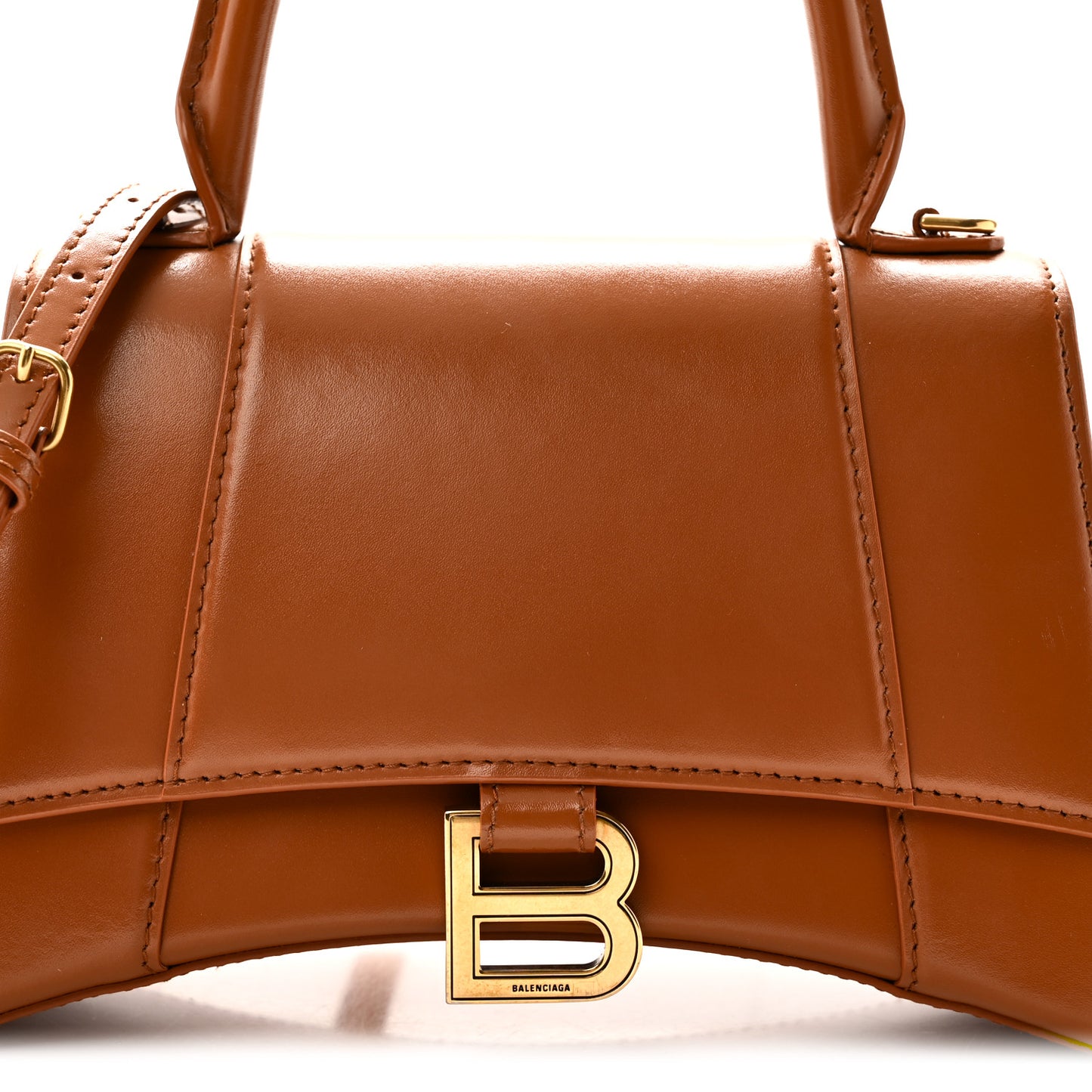Shiny Box Calfskin Small Hourglass Top Handle Bag Camel