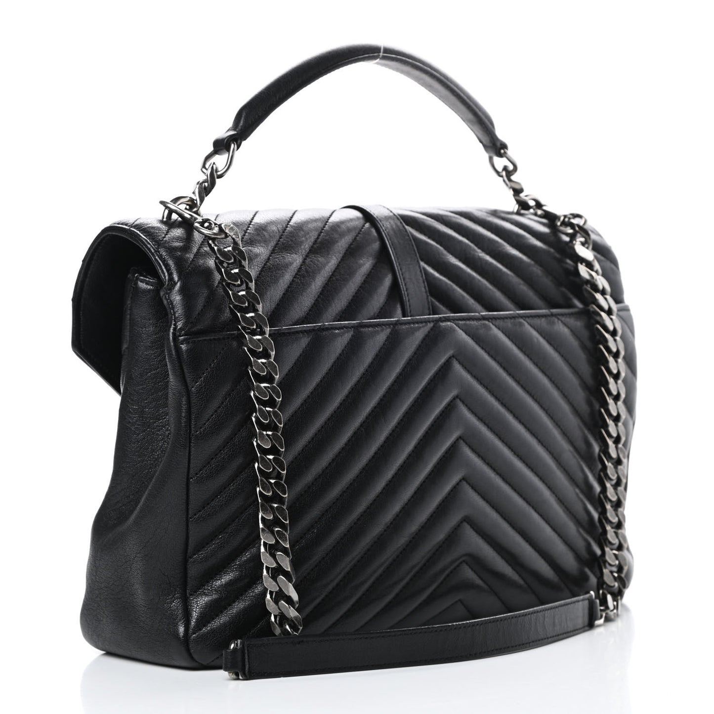 Sheepskin Matelasse Chevron Monogram Large College Satchel Black