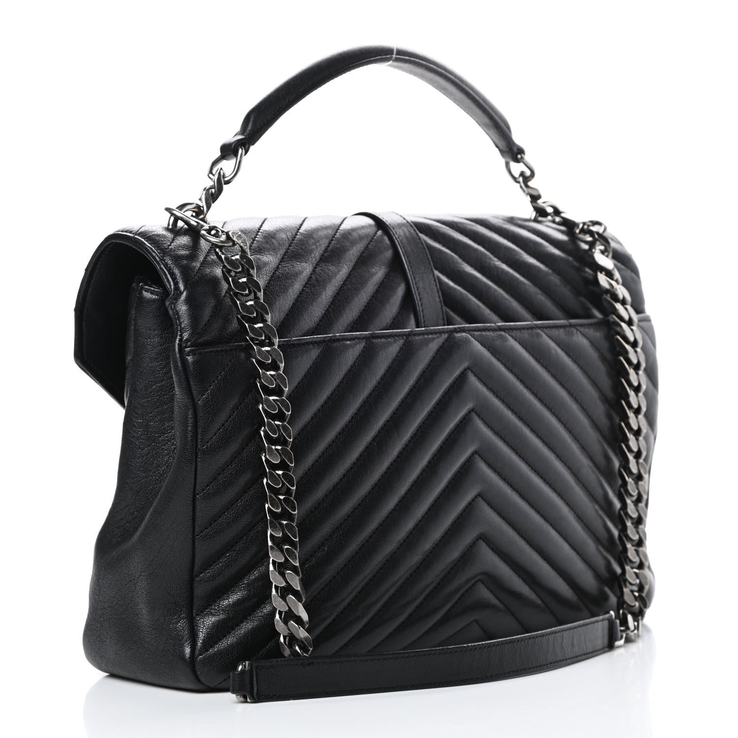Saint Laurent Sheepskin Matelasse Chevron Monogram Large College Satchel Black 3 of 13