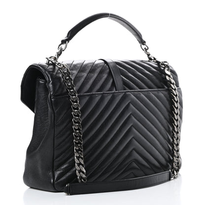 Saint Laurent Sheepskin Matelasse Chevron Monogram Large College Satchel Black 3 of 13