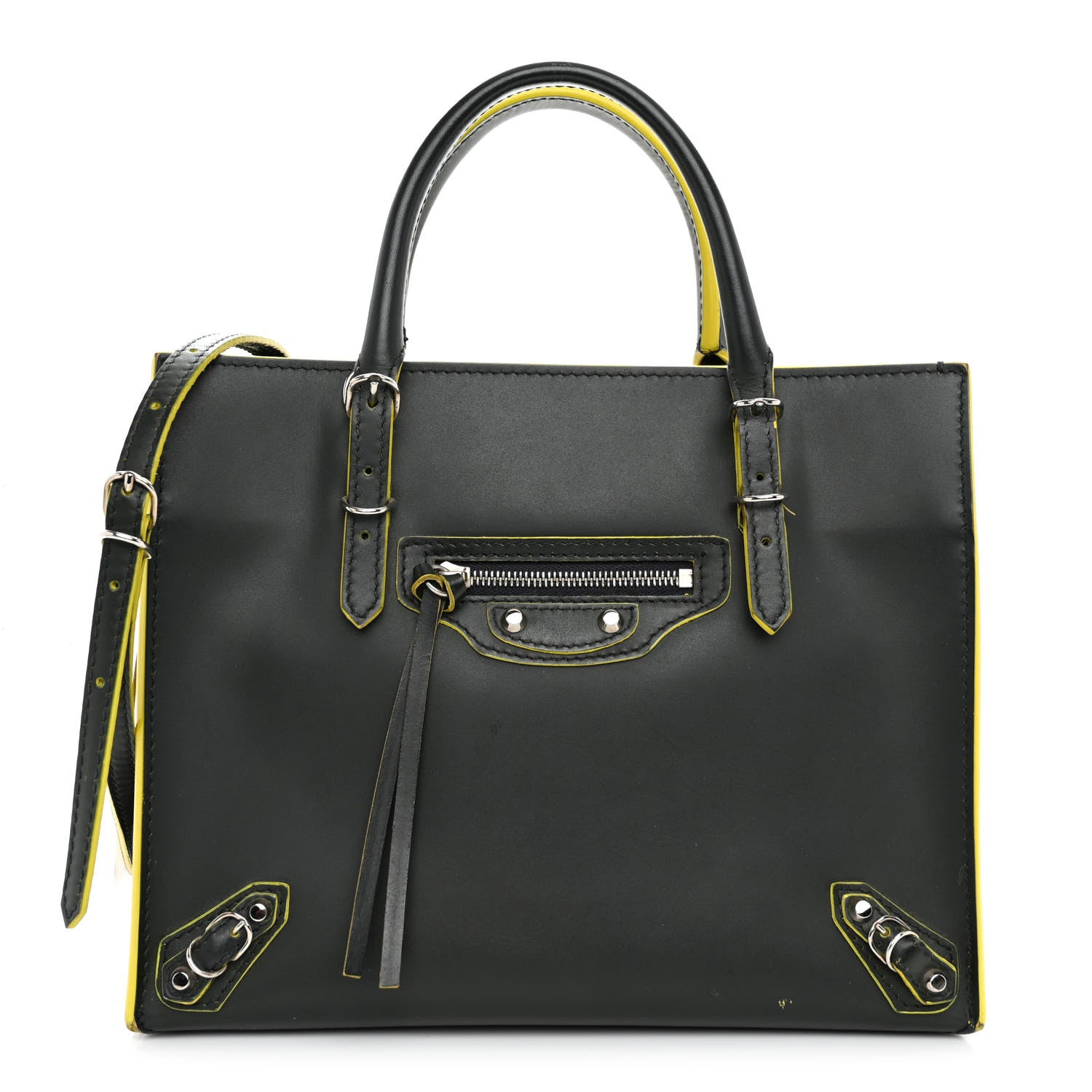Balenciaga Rubberized Calfskin Papier Mini A4 Zip Around Tote Green Yellow 1 of 10