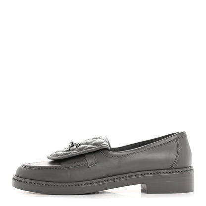 Chanel Lambskin Quilted CC Turnlock Loafers 38 Dark Grey 1 of 9