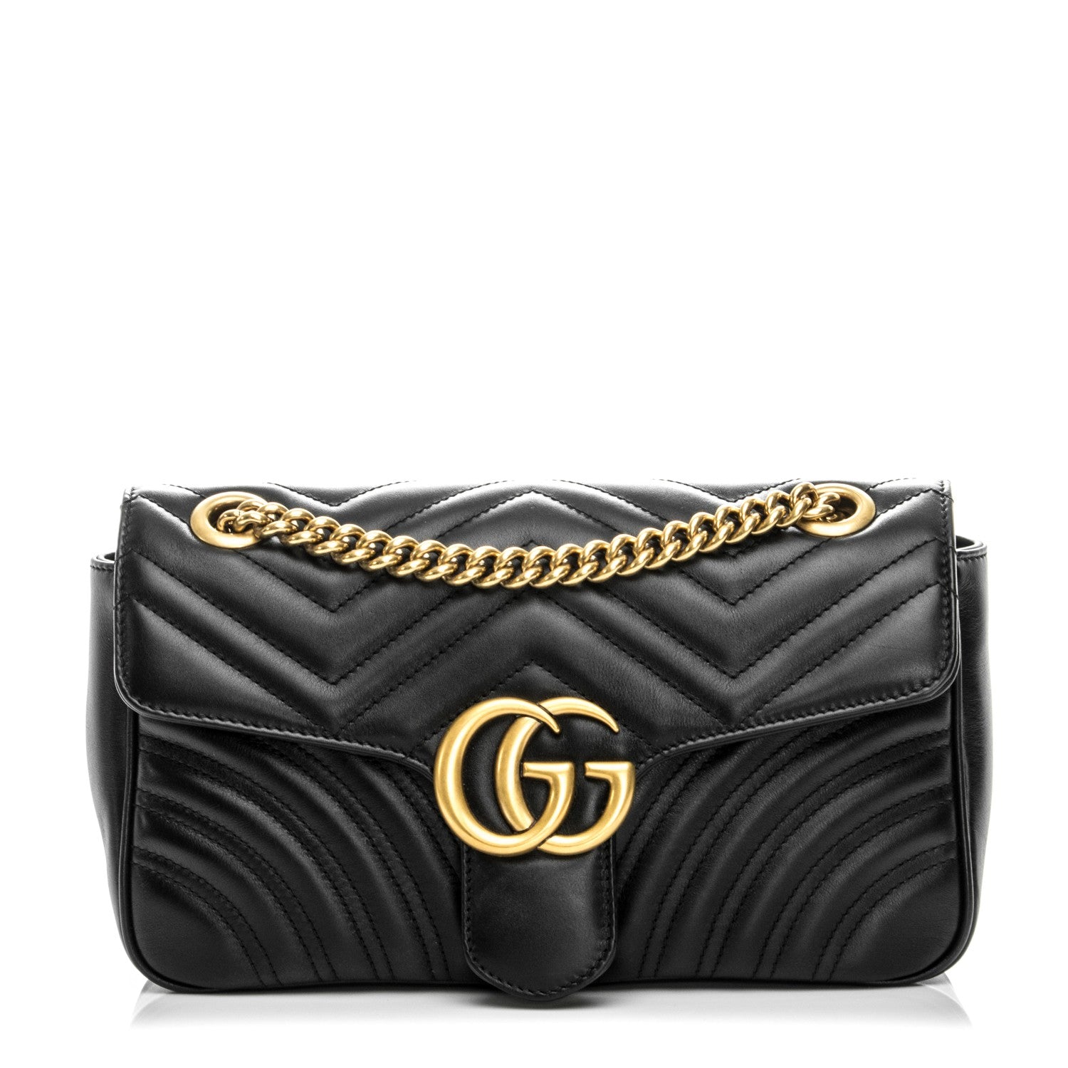 Gucci Calfskin Matelasse Small GG Marmont Shoulder Bag Black 1 of 7