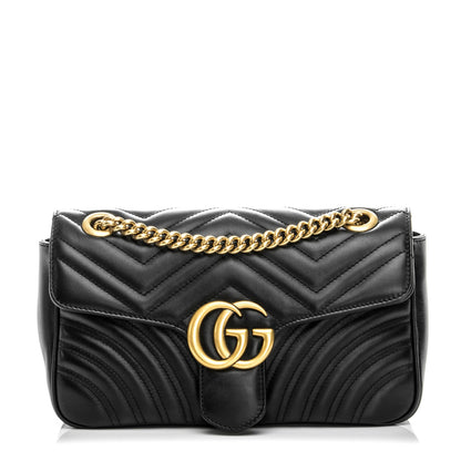 Gucci Calfskin Matelasse Small GG Marmont Shoulder Bag Black 1 of 7