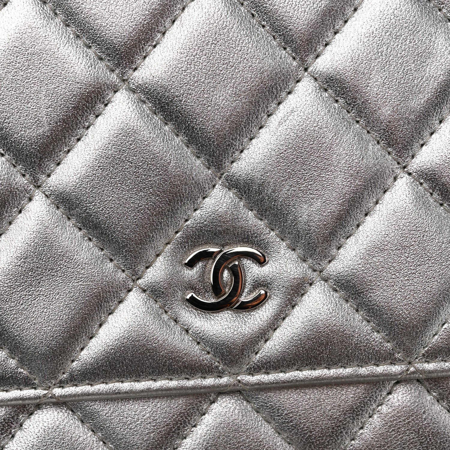 Chanel Metallic Lambskin Quilted Wallet On Chain WOC Silver 13 of 14