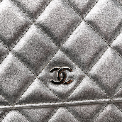 Chanel Metallic Lambskin Quilted Wallet On Chain WOC Silver 13 of 14