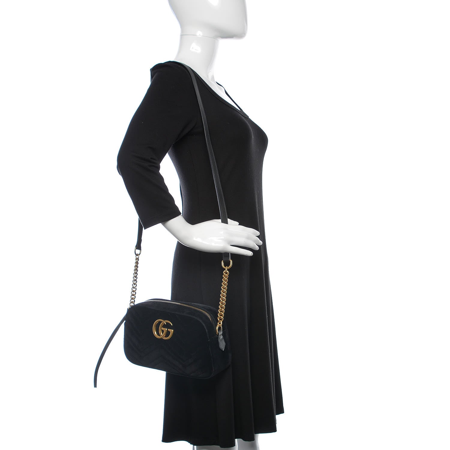 Gucci Velvet Matelasse Small GG Marmont Chain Shoulder Bag Black 2 of 21
