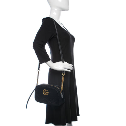 Gucci Velvet Matelasse Small GG Marmont Chain Shoulder Bag Black 2 of 21