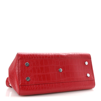 Saint Laurent Calfskin Crocodile Embossed Small Cabas Rive Gauche Red 4 of 9