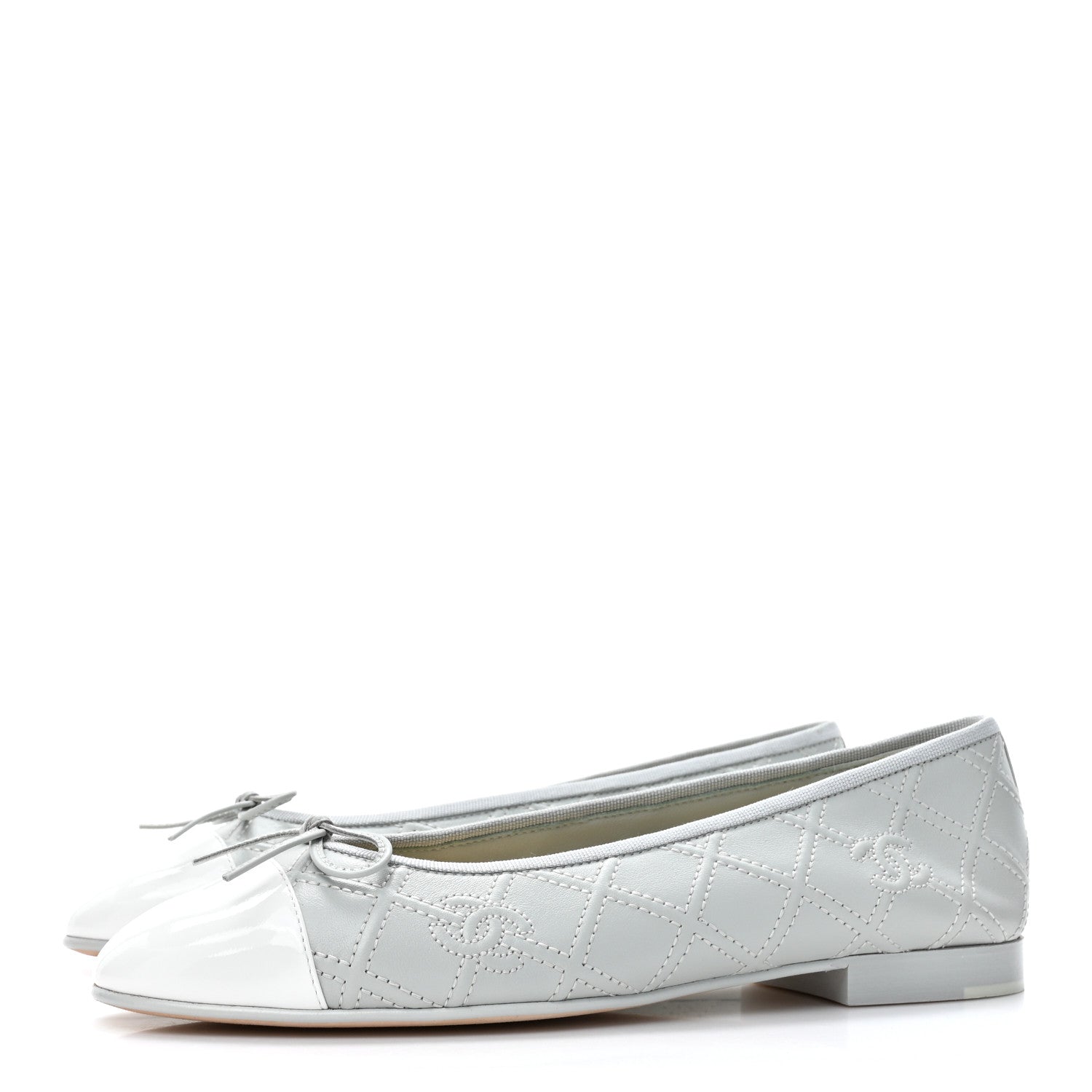 Chanel Lambskin Patent Double Stitched CC Cap Toe Ballerina Flats 39 Grey 3 of 9