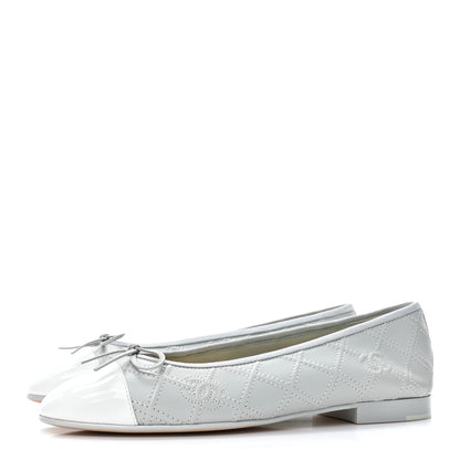Chanel Lambskin Patent Double Stitched CC Cap Toe Ballerina Flats 39 Grey 3 of 9
