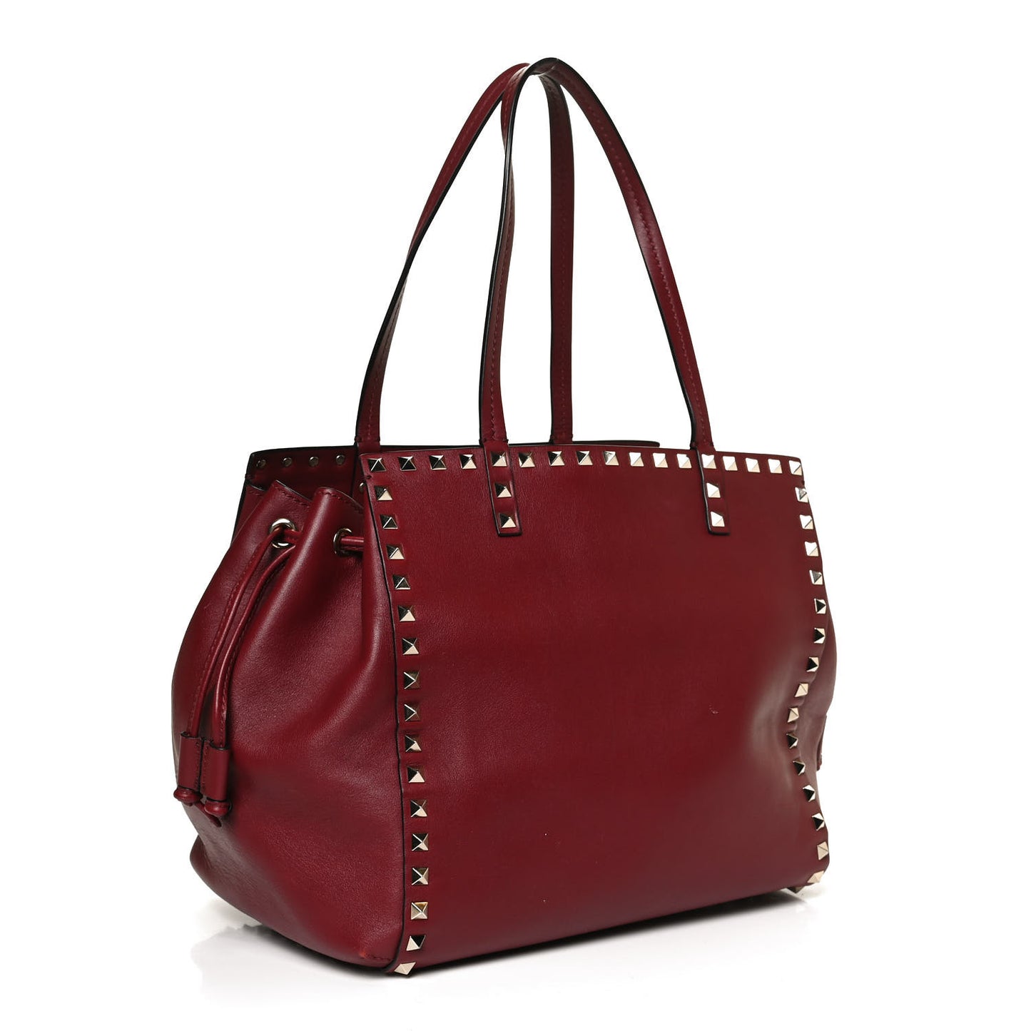 Vitello Rockstud Double Handle Cinch Tote Red
