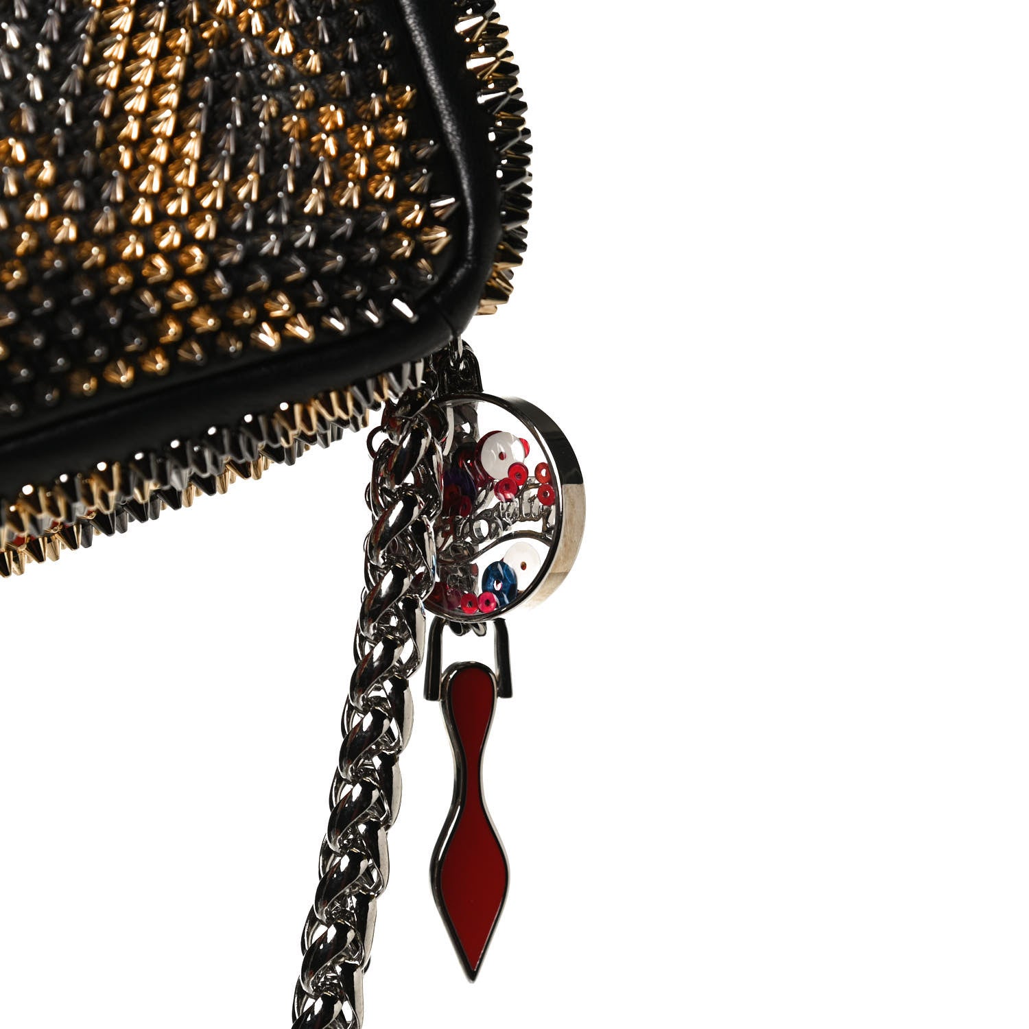Christian Louboutin Nappa Mini Spikes Leopard Piloutin Wristlet Clutch Black 9 of 12