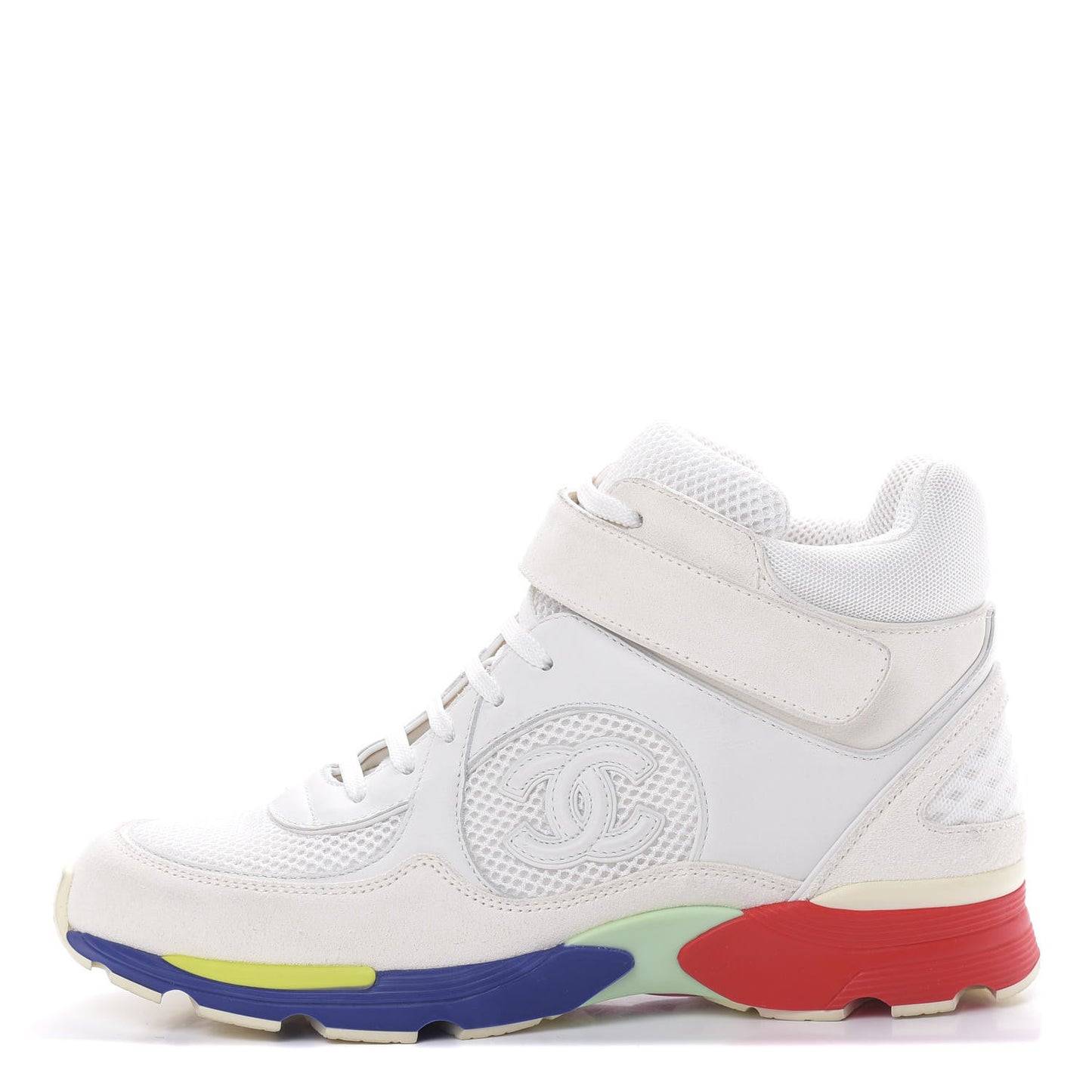 Suede Calfskin Neoprene High Top CC Sneakers 39 White Multicolor