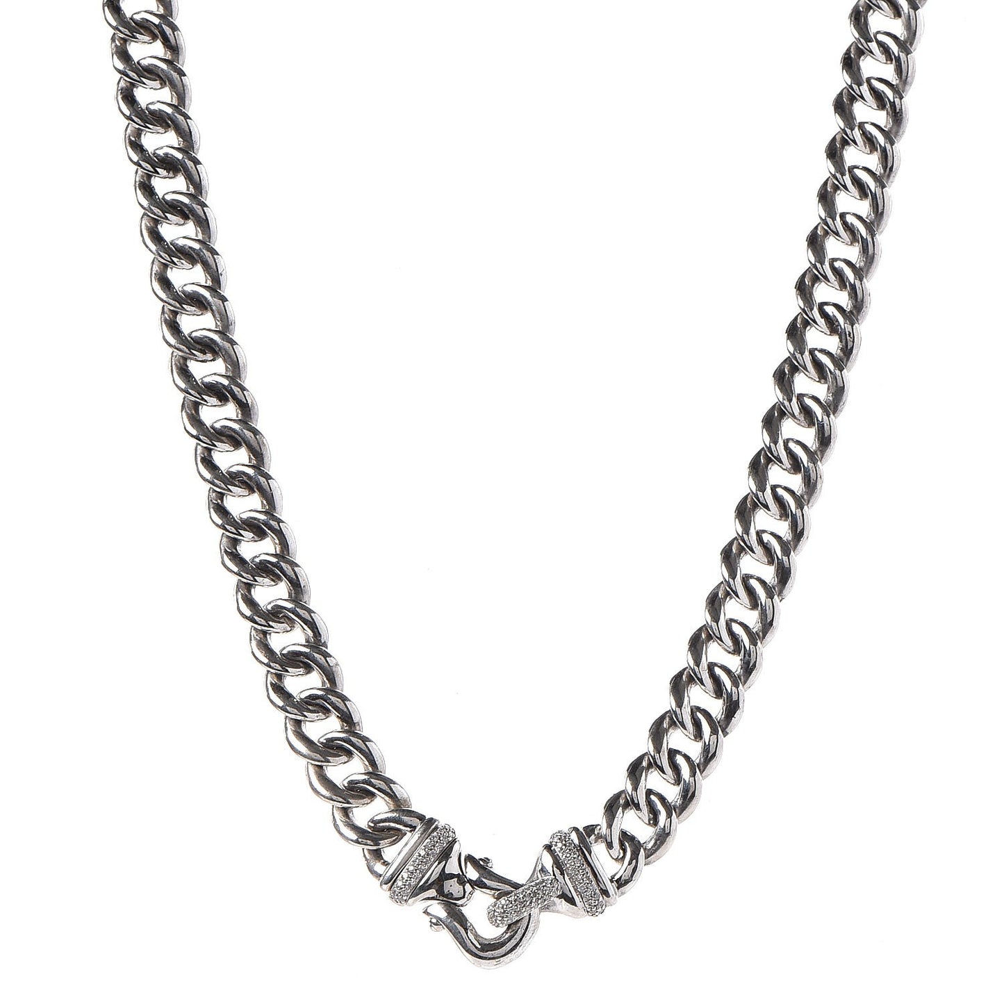 Sterling Silver Diamond Buckle Chain Necklace