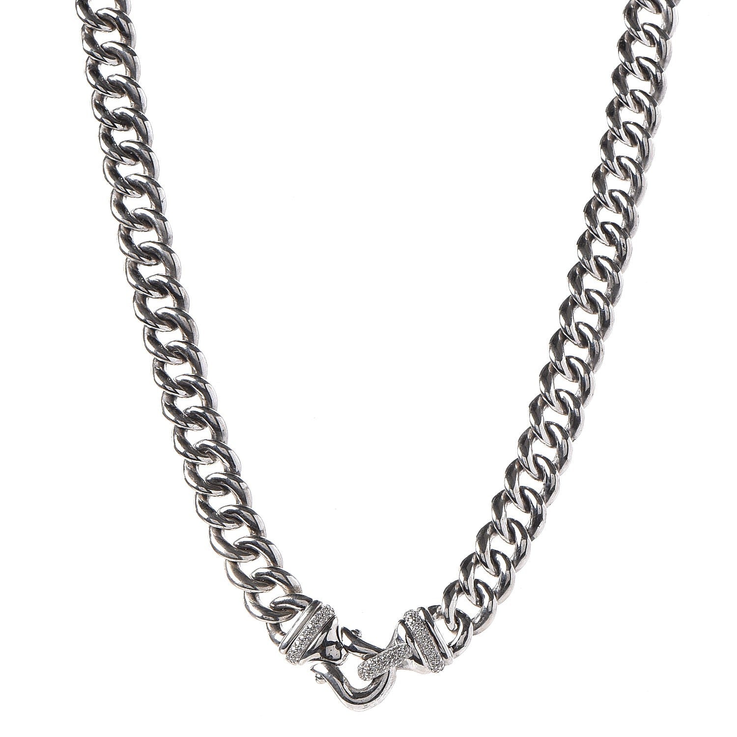 David Yurman Sterling Silver Diamond Buckle Chain Necklace 1 of 6