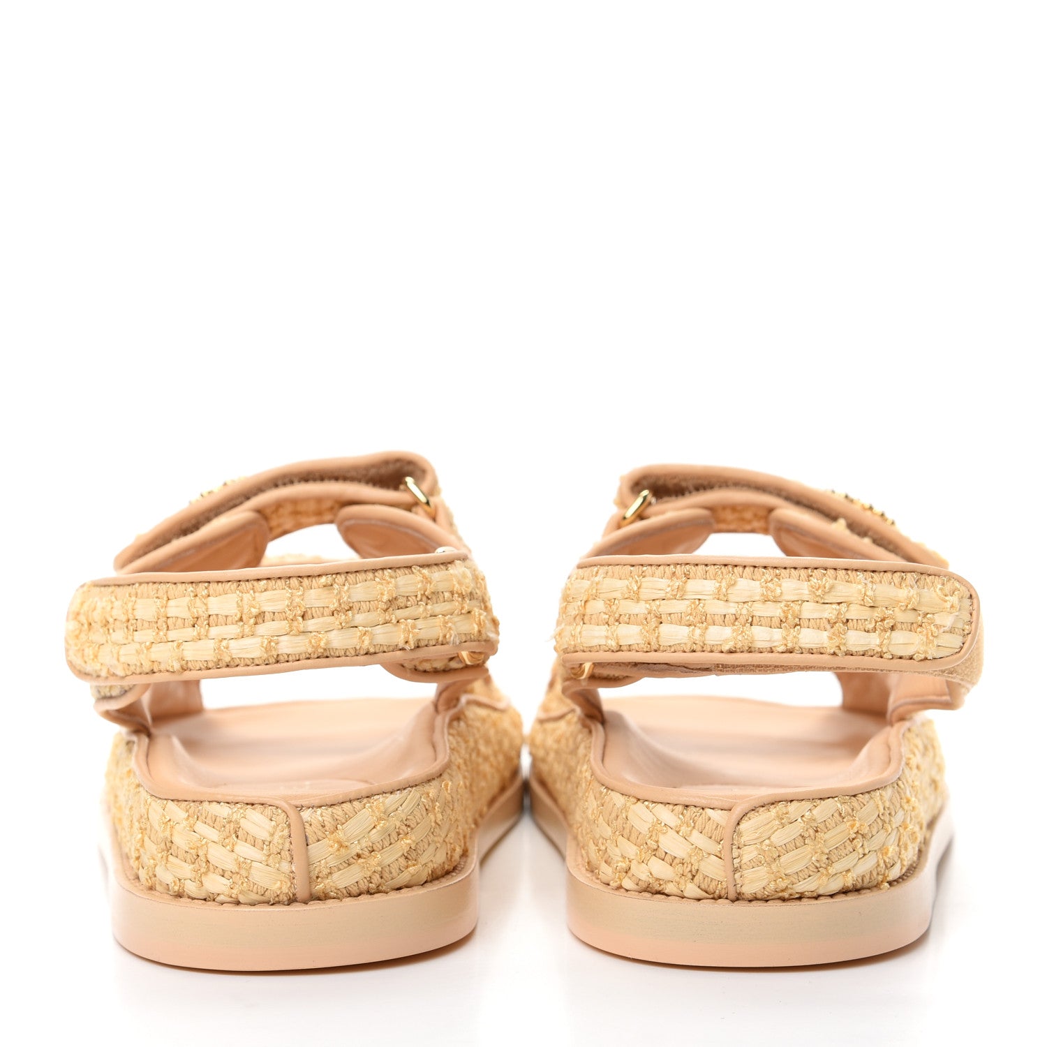 Chanel Raffia Pearl Velcro Dad Sandals 37 Beige 7 of 11