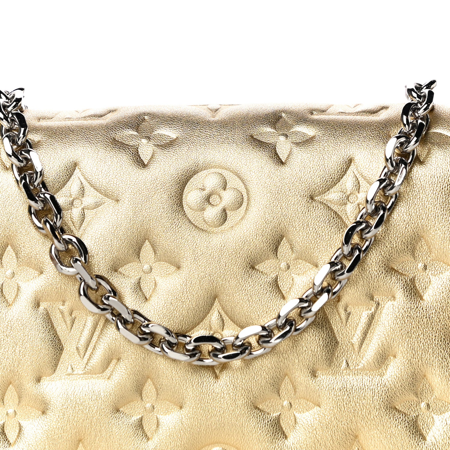 Louis Vuitton Metallic Lambskin Embossed Monogram Pochette Coussin Gold 7 of 9