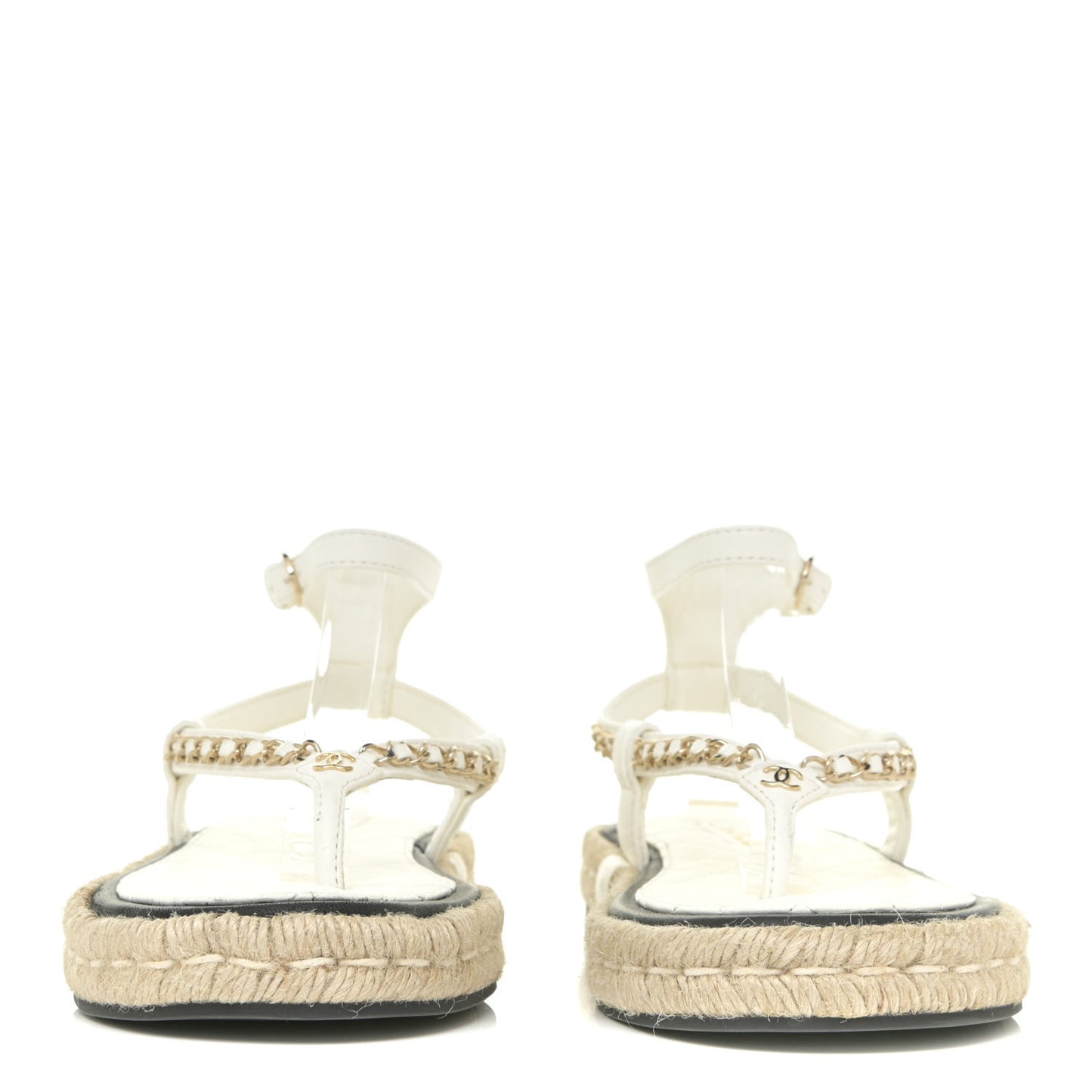 Lambskin Chain CC Thong Espadrille Sandals 39 White