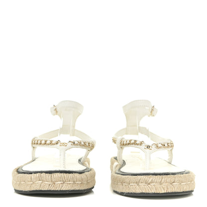 Chanel Lambskin Chain CC Thong Espadrille Sandals 39 White 2 of 12