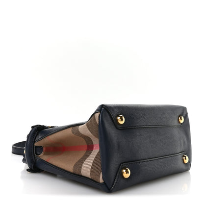 Burberry Grainy Calfskin House Check Small Banner Tote Ink Blue 4 of 10