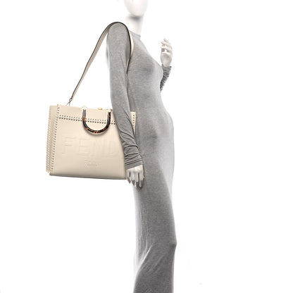Fendi Vitello King Ceylon Plexiglass Woven Logo Debossed Medium Fendi Sunshine Shopper Tote White Ice 2 of 9