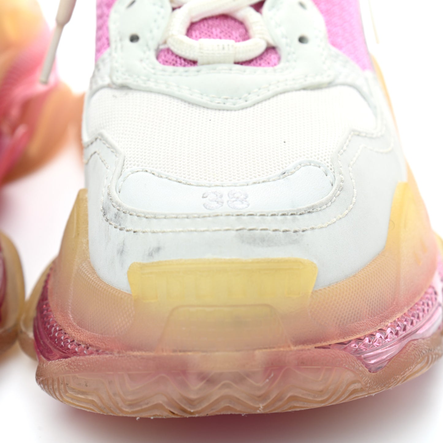 Fabric Mesh Clear Sole Womens Triple S Sneakers 38 White Pink