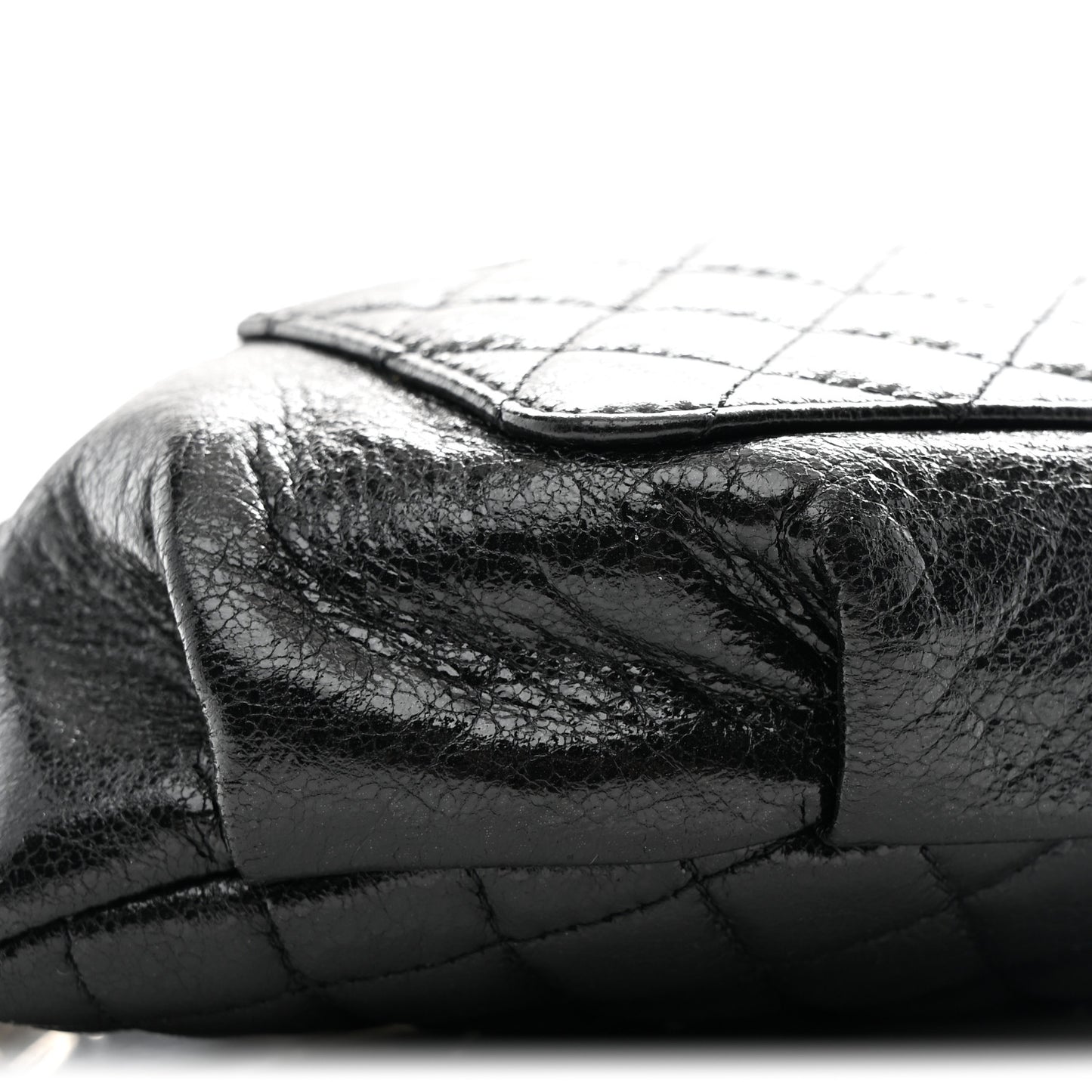 Crumpled Glazed Lambskin Quilted Waist Bag Fanny Pack Black