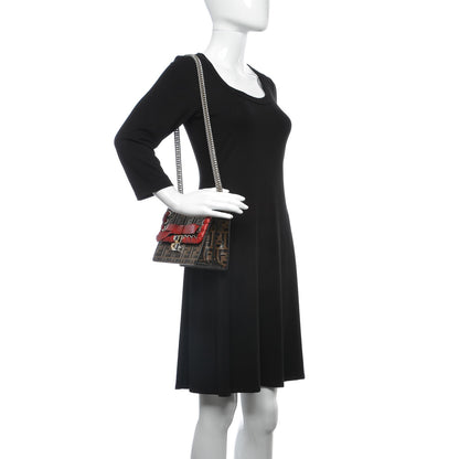 Fendi Vitello Shiny Nappa Bi-Color FF 1974 Lace Up Bow Embossed Small Kan I Shoulder Bag Maya Black Fragola 2 of 6