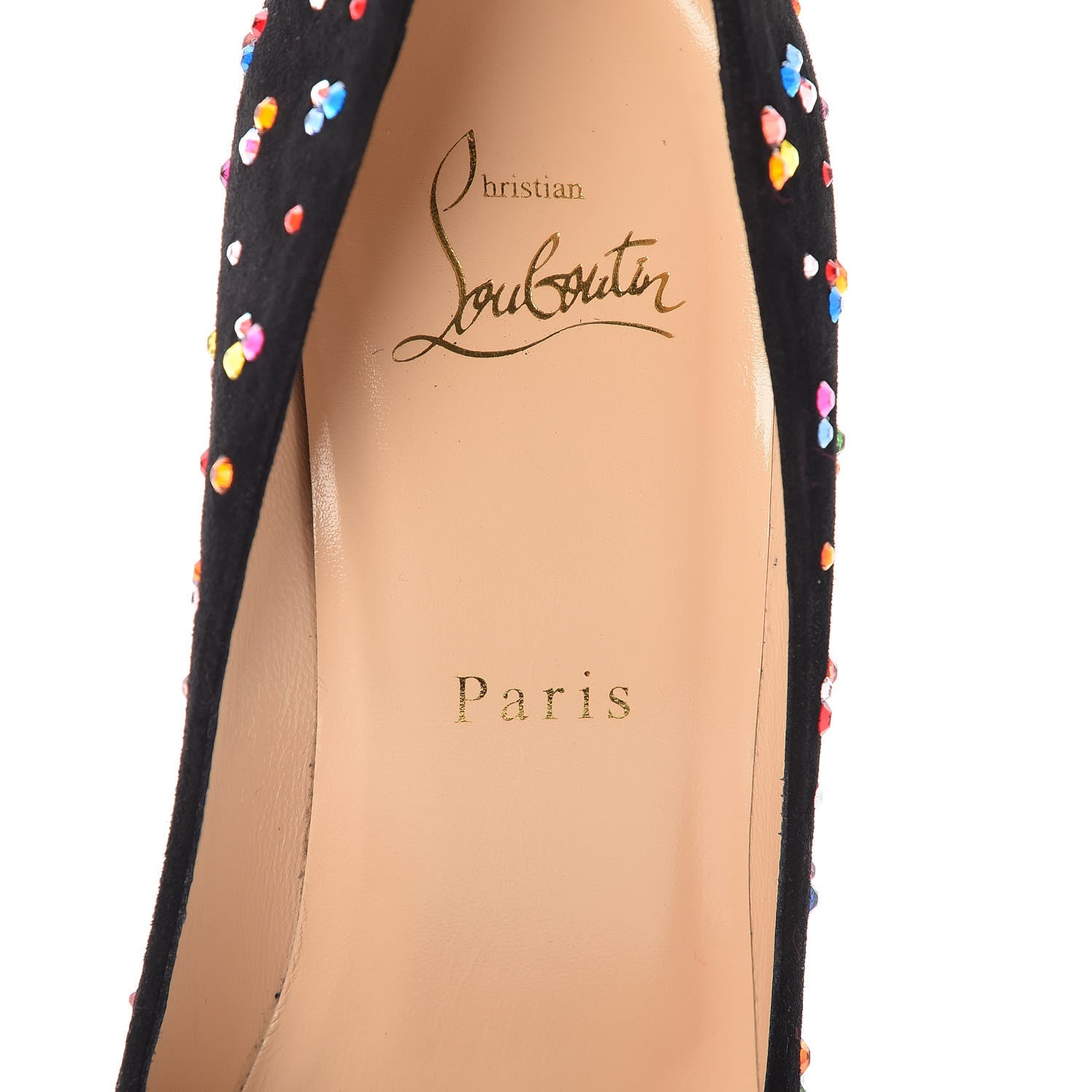 Christian Louboutin Veau Velour Follies Clair de Lune 100 Pumps 37 Black Multi 7 of 9