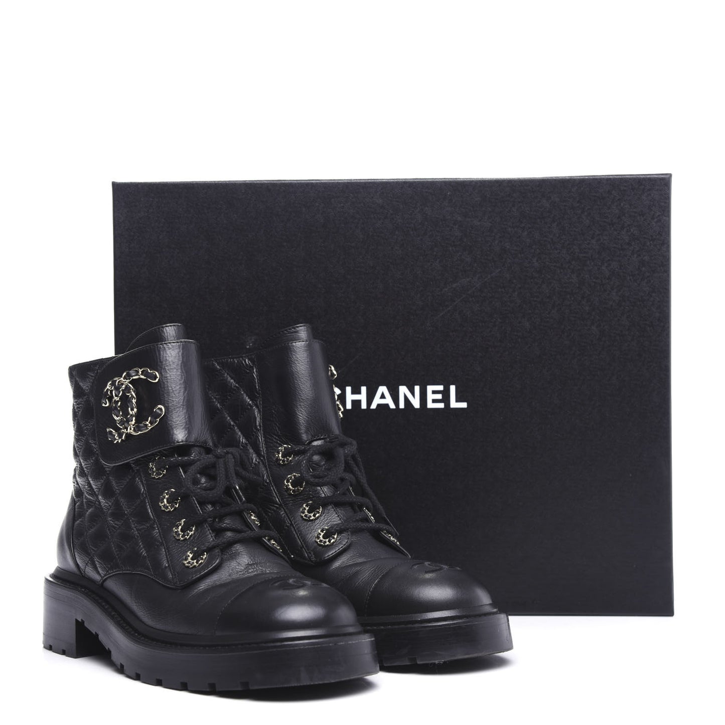Shiny Goatskin Calfskin Quilted Lace Up Combat Boots 38 Black