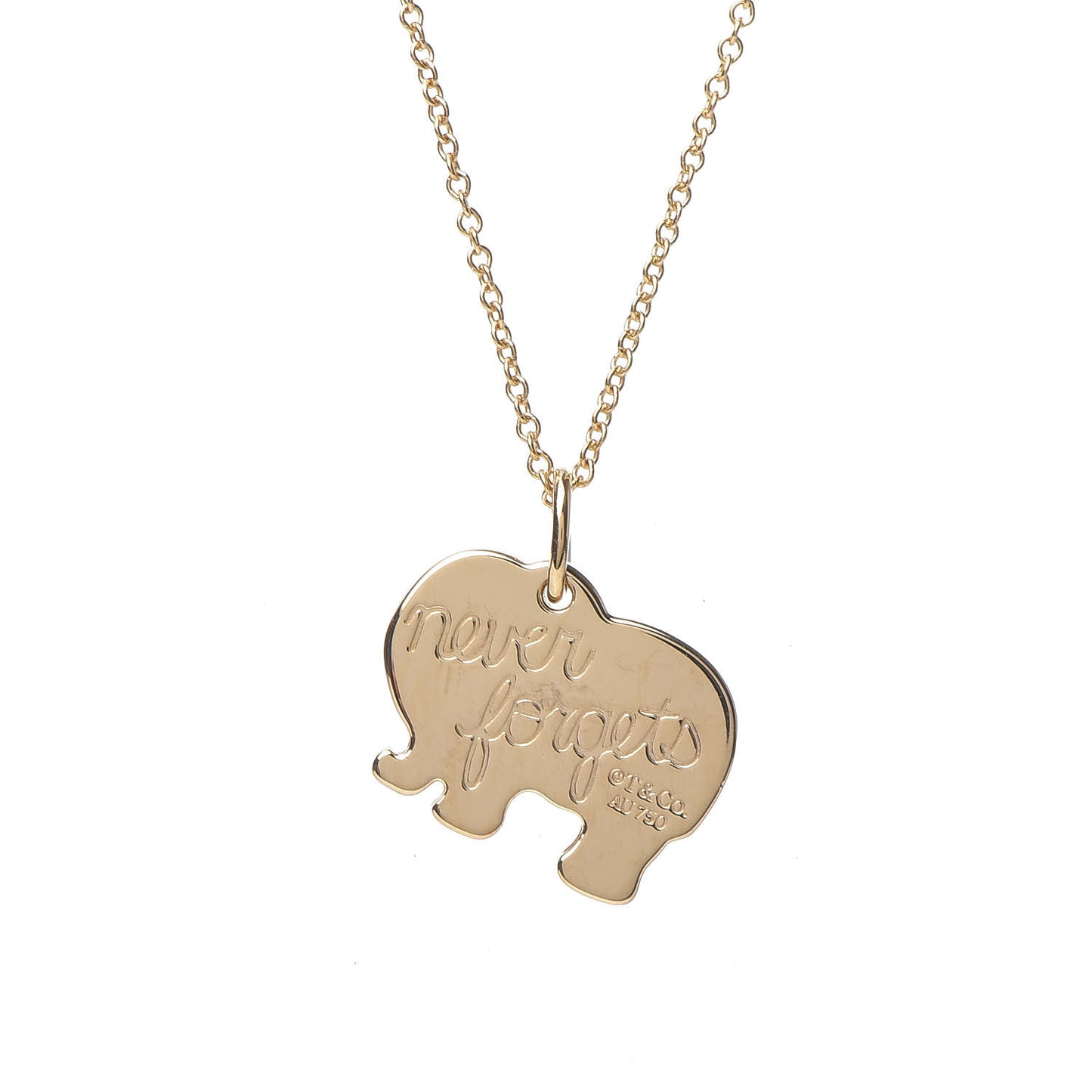 18K Yellow Gold Elephant Never Forgets Pendant Necklace