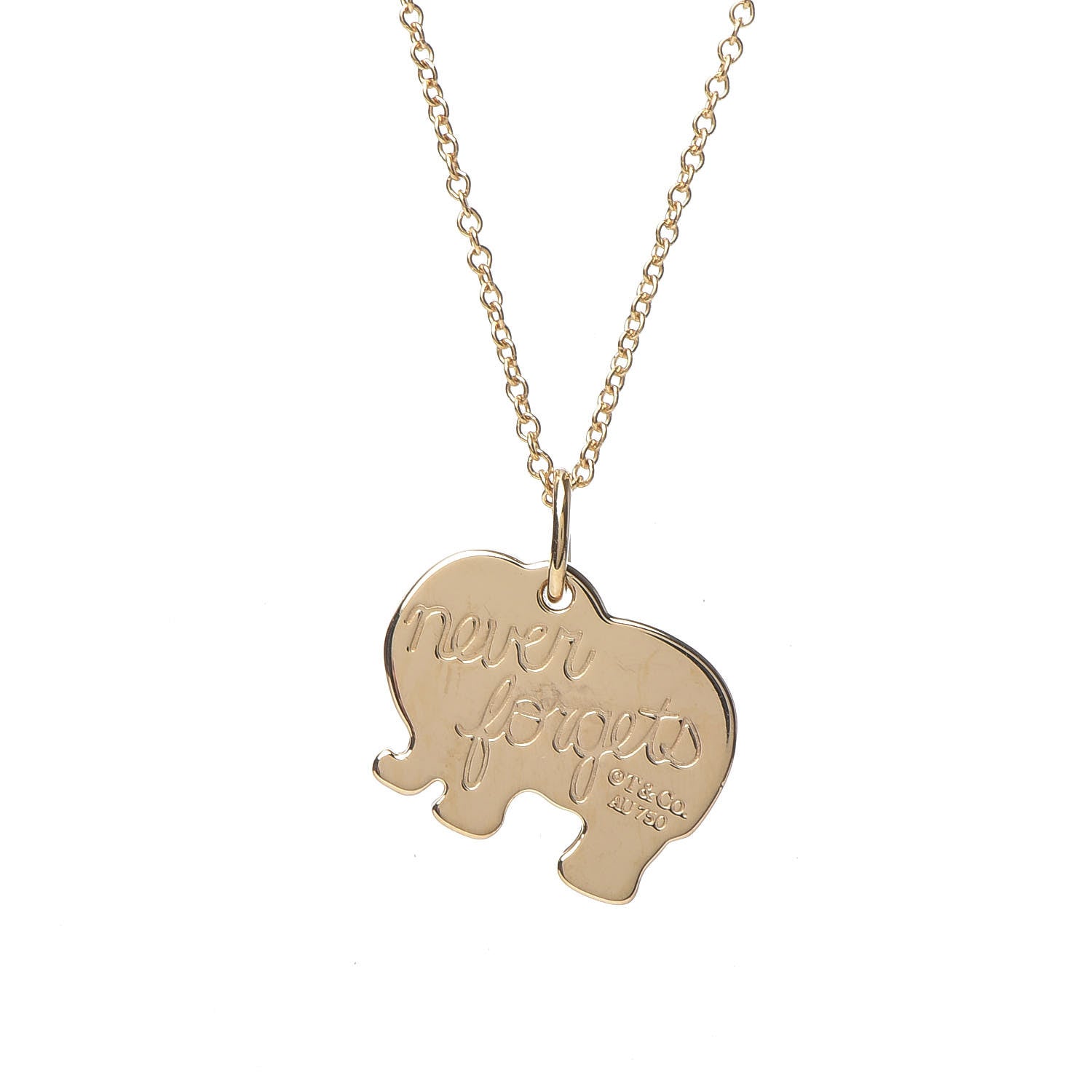 Tiffany 18K Yellow Gold Elephant Never Forgets Pendant Necklace 5 of 8