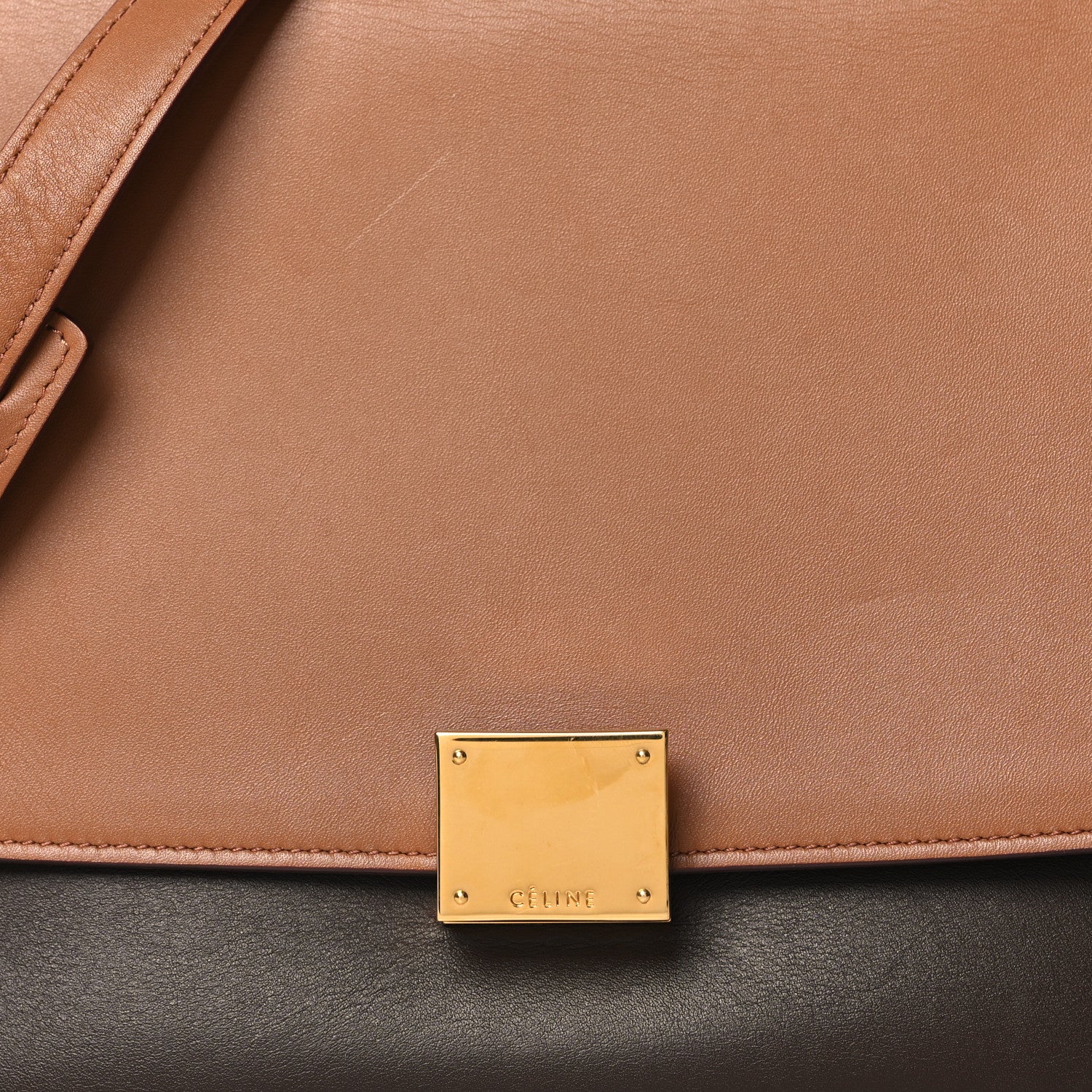 Celine Satin Baby Grained Calfskin Small Tri-Color Trapeze Tan 7 of 12