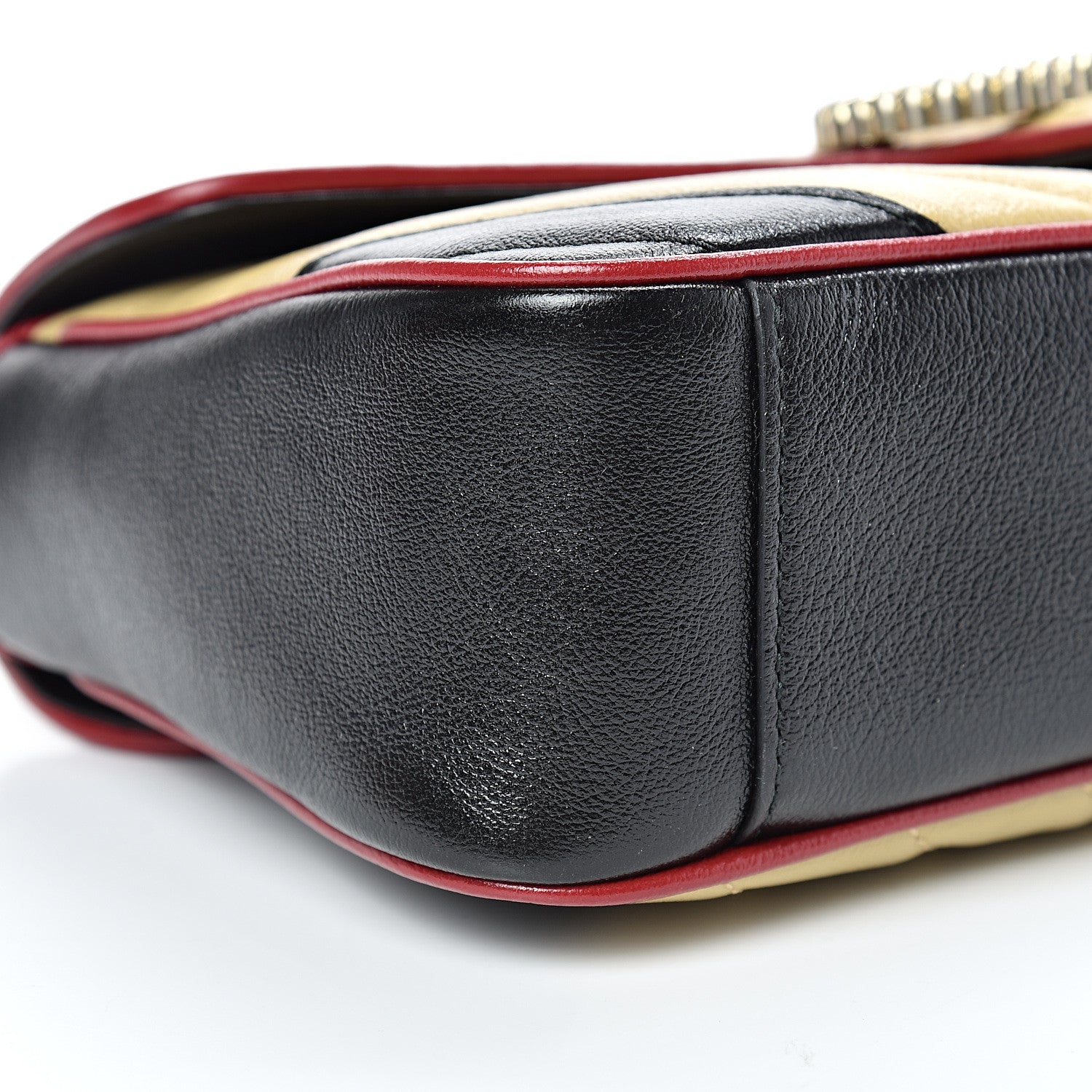 Gucci Vintage Effect Calfskin Matelasse Diagonal Striped Small Torchon GG Marmont Shoulder Bag Black Beige 8 of 9