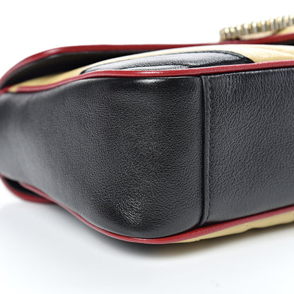 Gucci Vintage Effect Calfskin Matelasse Diagonal Striped Small Torchon GG Marmont Shoulder Bag Black Beige 8 of 9