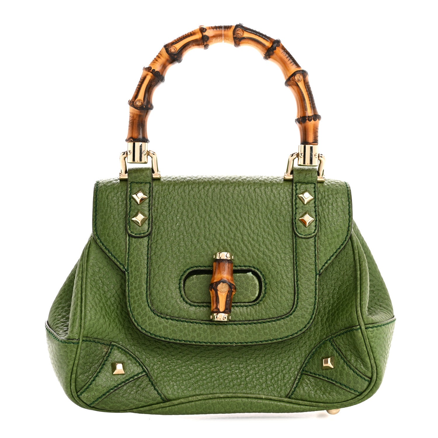 Gucci Calfskin Bamboo Top Handle Bag Green 1 of 15