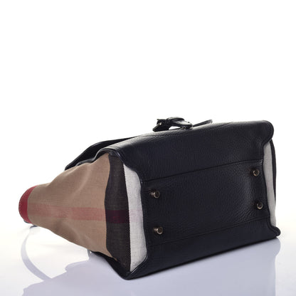 Burberry Canvas Mega Check Grained Calfskin Medium Harcourt Satchel Black 5 of 10
