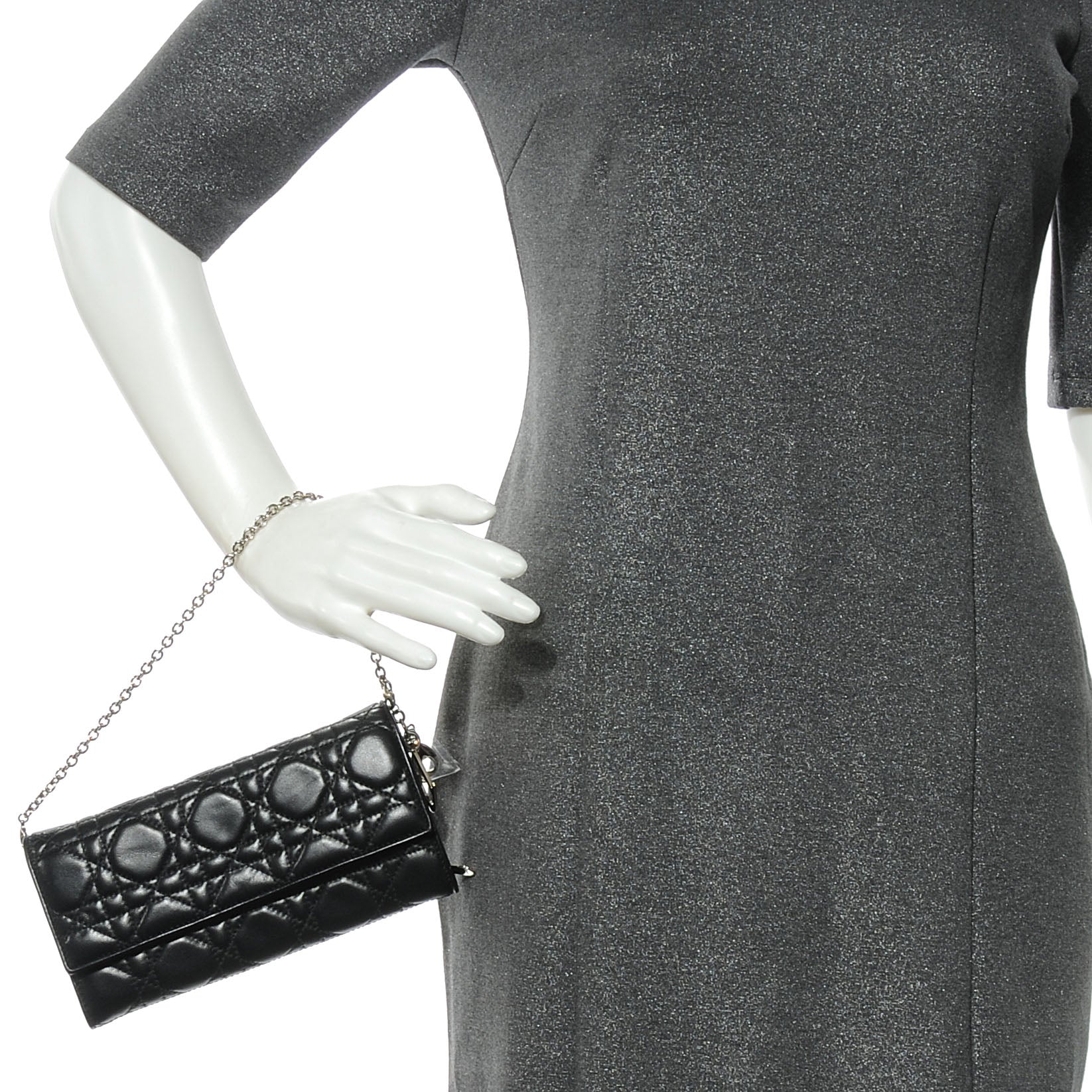 Christian Dior Lambskin Cannage Evening Clutch Black 2 of 8