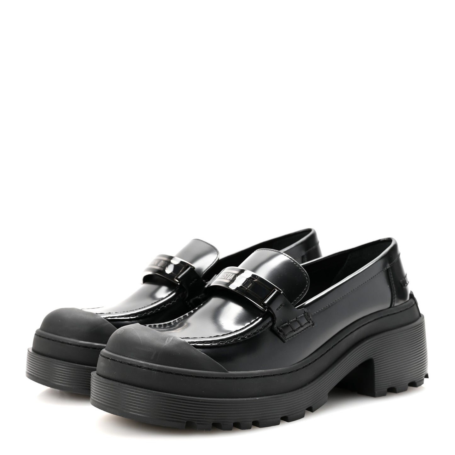 Brushed Calfskin Rubber Dior Code Cap Toe Lug Sole 35mm Loafers 39 Black