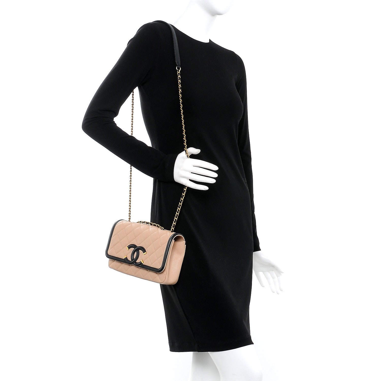 Chanel Caviar Quilted Small CC Filigree Flap Beige Black 2 of 7