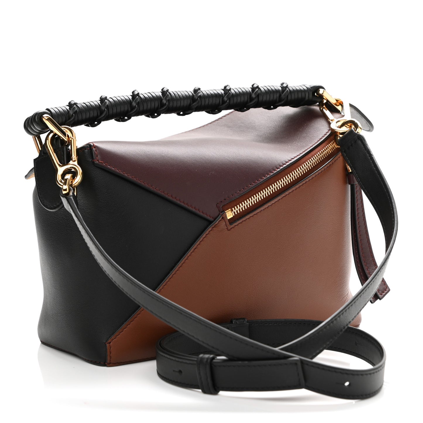 Calfskin Small Puzzle Edge Bag Black Prune Havana