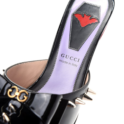 Gucci Patent GG Bow Sadie Spike Mid Heel Mules 36.5 Black 8 of 9