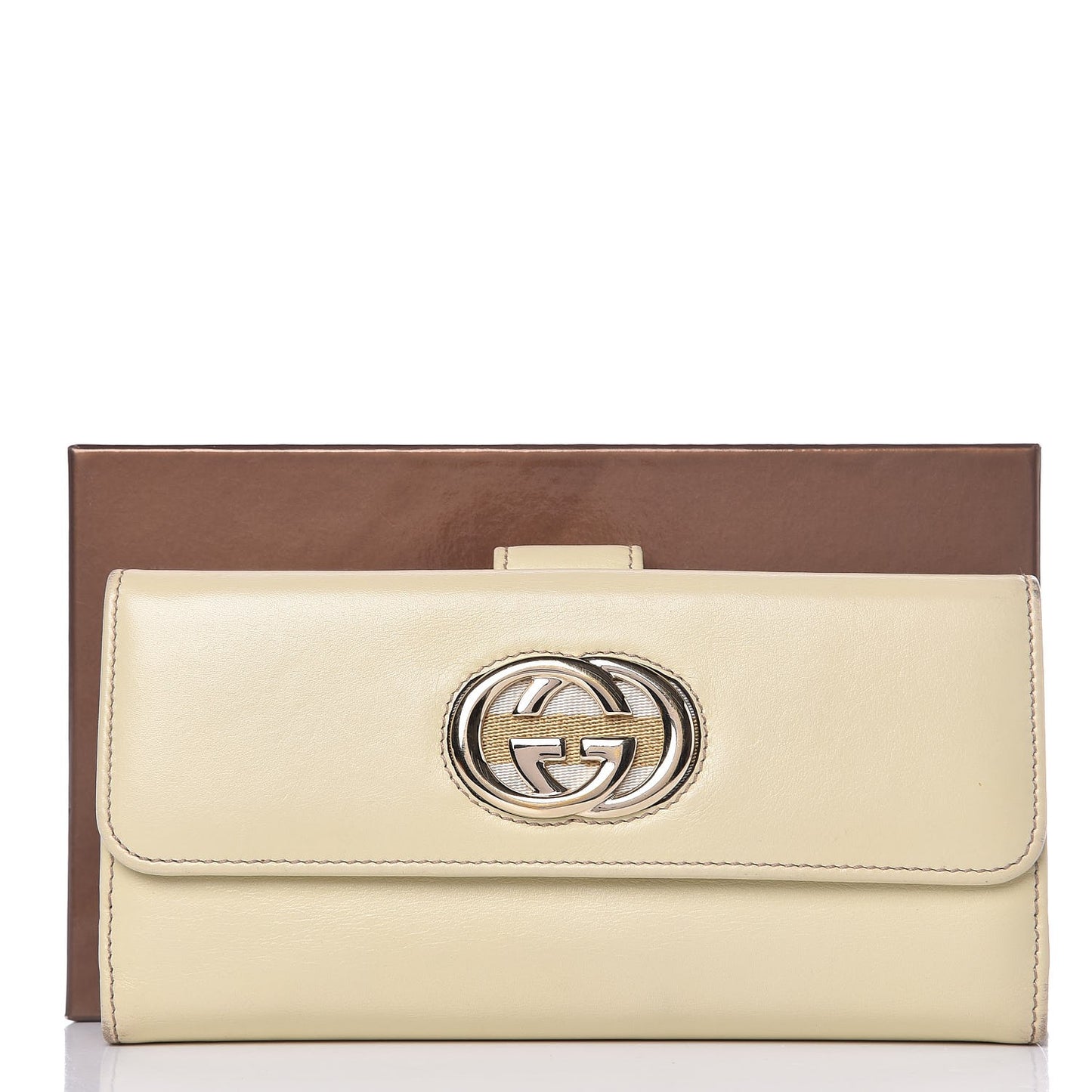 Calfskin Suede Britt Continental Flap Wallet Ivory